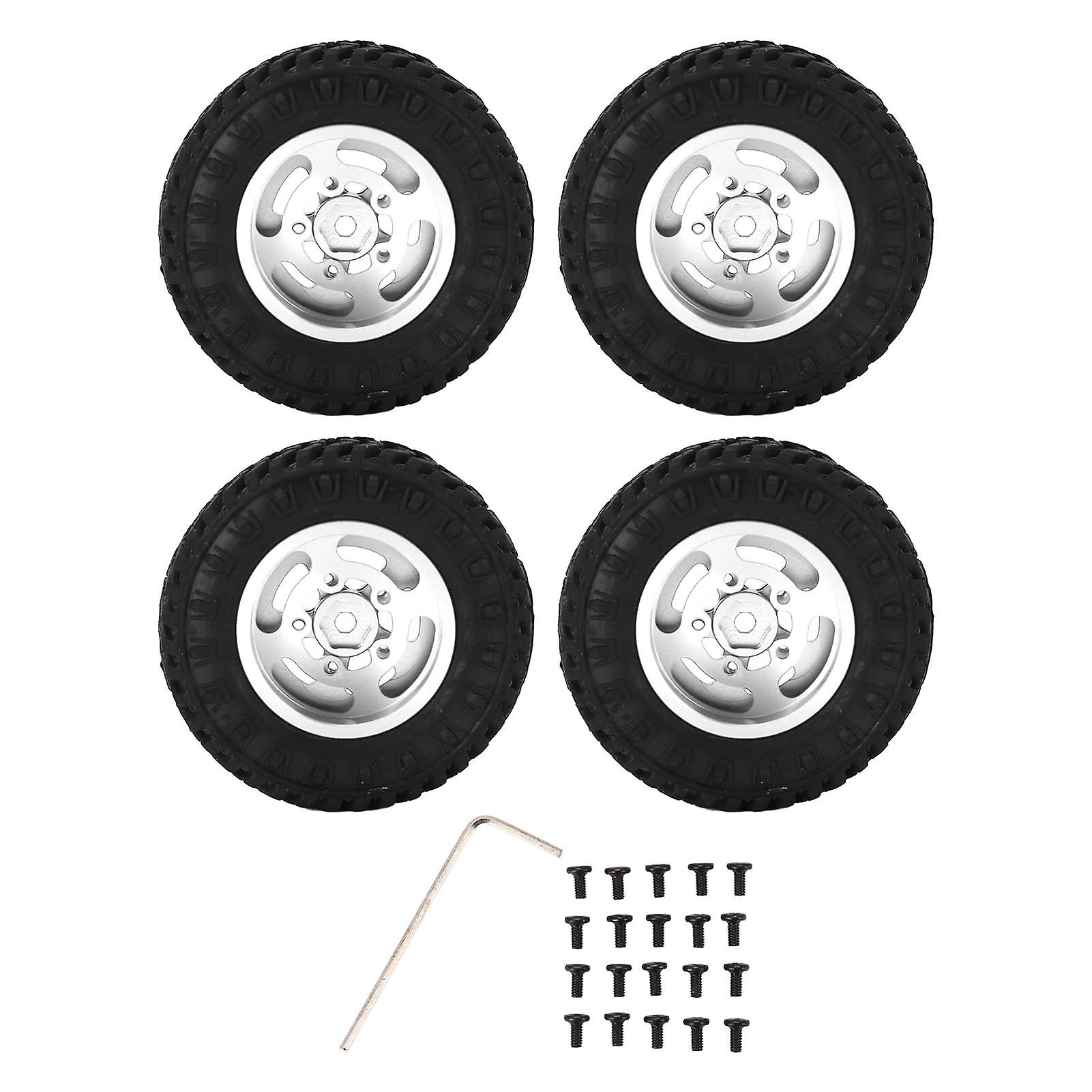 4pcs 55mm Front Rear Rubber Tires And 5 Spoke Metal Wheel Rims Set For Axial Scx24 1/24 Rc Carsilver