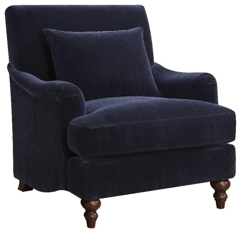 Pemberly Row Traditional Velvet Upholstered Accent Chair with Turned Legs   Blue   Traditional   Armchairs And Accent Chairs   by Homesquare  Houzz