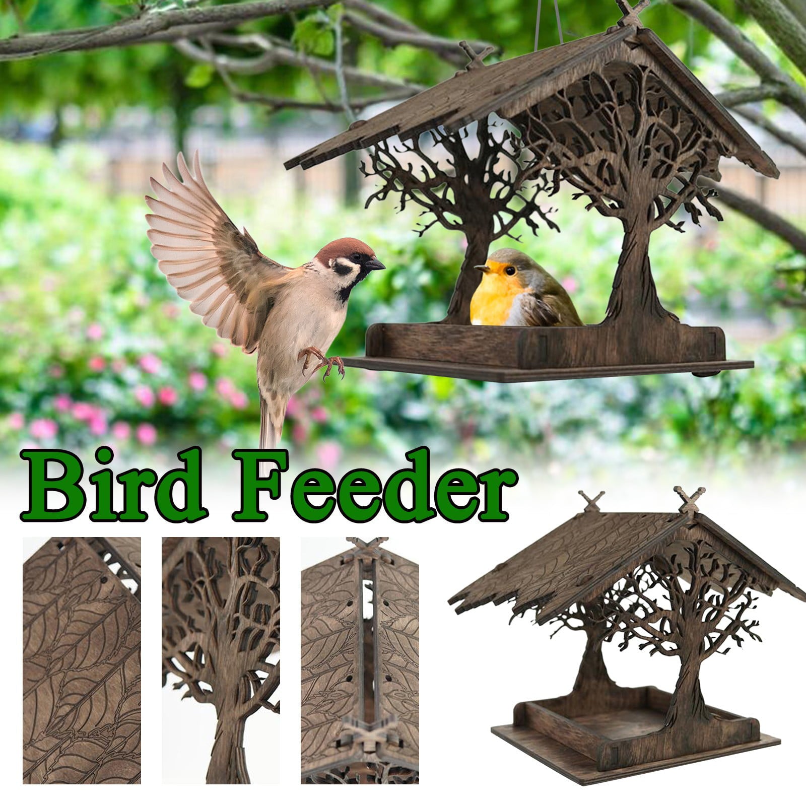 Mortilo Wooden Diy Wooden House Garden Hummingbird Bird Feeder Courtyard Balcony Feeder