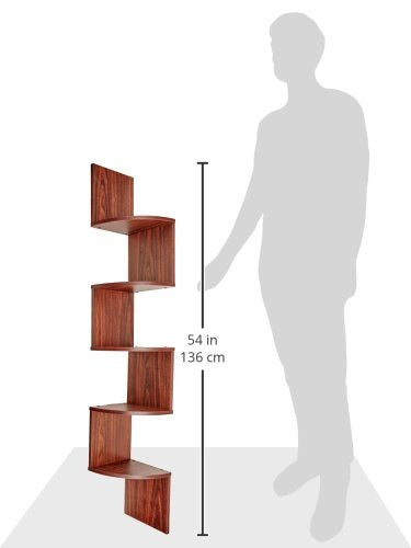 Greenco 5 Tier Wall Mount Floating Corner Shelves | Corner Wall Shelf with a Walnut Finish | 5 Tier