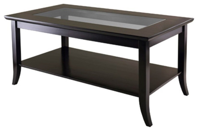 Ergode Genoa Rectangular Coffee Table with Glass top and Shelf   Transitional   Coffee Tables   by VirVentures  Houzz