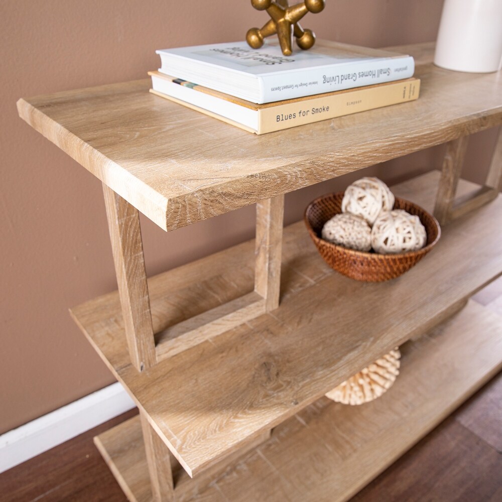 SEI Furniture Mabery Transitional Natural Wood Three Tier Console Table