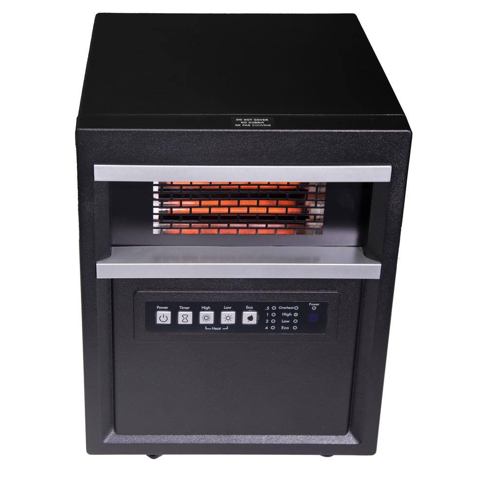 Comfort Glow 1500-Watt Black Electric Quartz Infrared Heater with Remote Control Timer 4 Elements Easy Roll Casters QDE1345