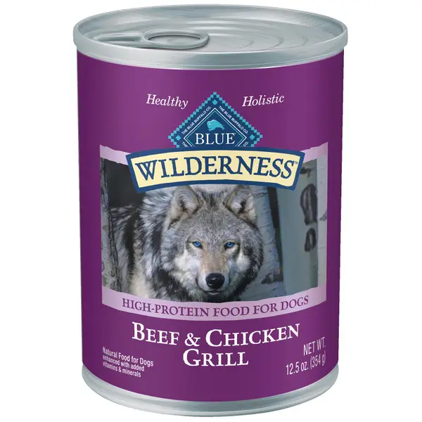 Blue Buffalo Wilderness 12.5 oz High Protein Beef and Chicken Grill Natural Adult Wet Dog Food Can