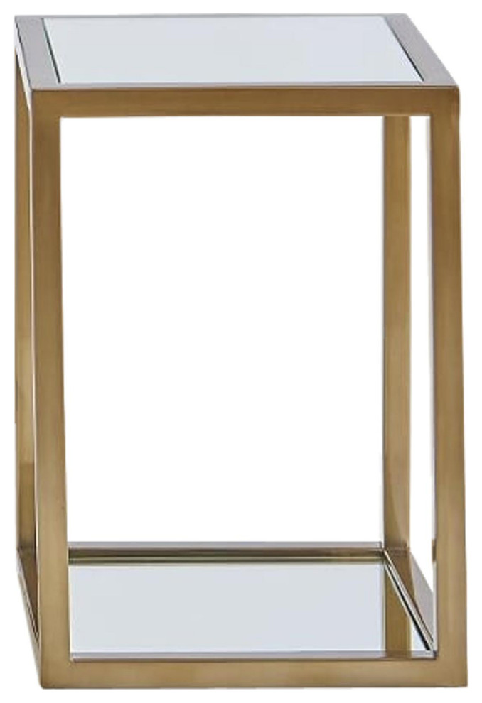 Minimalist Mirrored Square Brass Metal Pedestal Stand  Table Planter Open 20 quot  Contemporary   Plant Stands And Telephone Tables   by My Swanky Home  Houzz