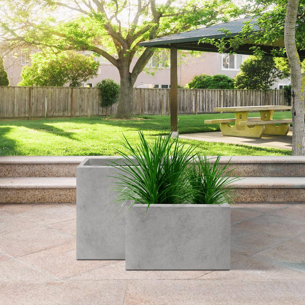 Sapcrete 19 in.， 23 in. L Outdoor Concrete Planters， Modern Rectangular Plant Pots with Drainage Plug for Garden， Natural SA0146SA-P8021