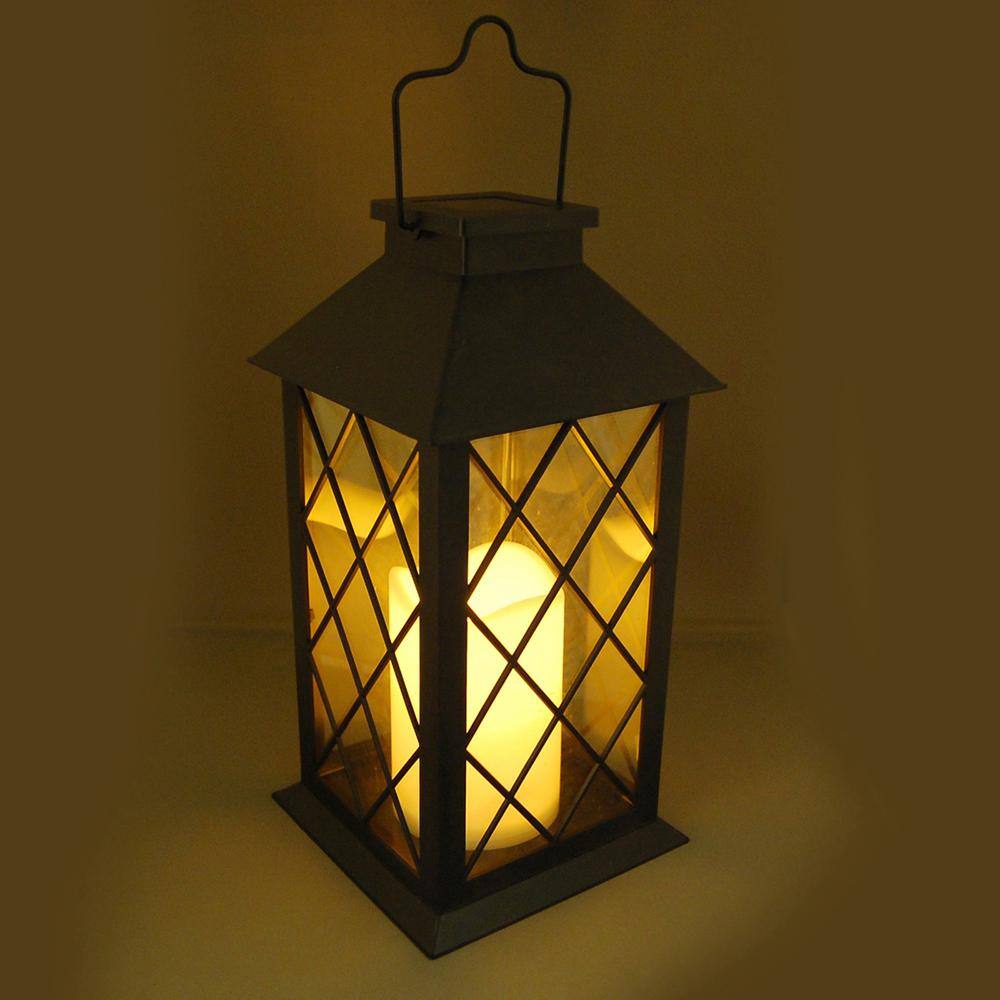 LUMABASE Solar 5.5 in. x 11 in. Tudor Black Lantern 94001