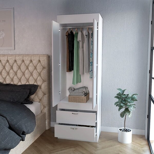 Wardrobe Cabinet with 2 Door， 2 Drawer and 1 Shelf - - 37938185