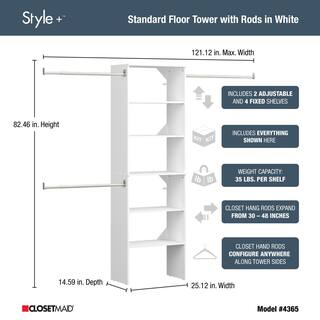 ClosetMaid Style+ 84 in. W - 120 in. W White Tower Wall Mount 6-Shelf Wood Closet System 4365