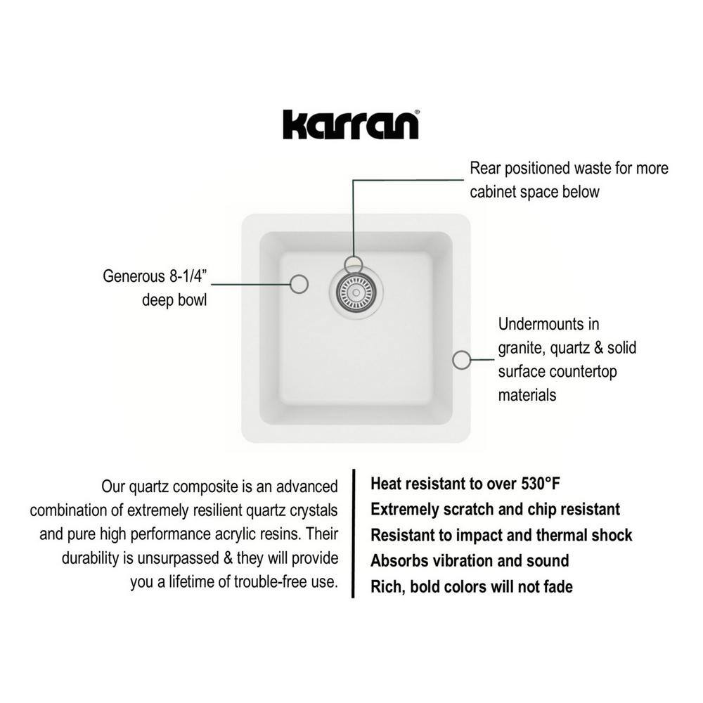 Karran White Quartz 17 in. Undermount Bar Sink QU-690-WH