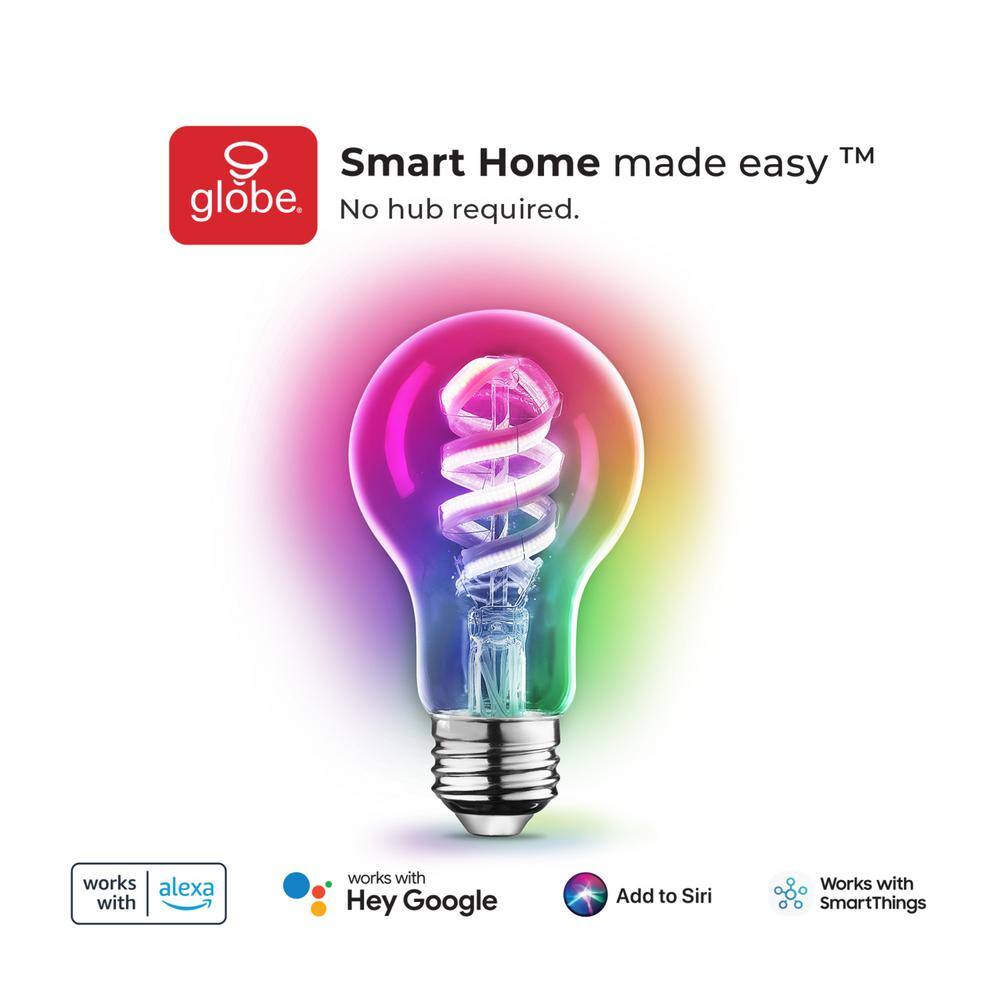 Globe Electric Wi-Fi Smart 7-Watt (40-Watt Equiv) A19 Shape E26 Base LED Light Bulb Multi-Color Changing RGB Tunable White 2000K-5000K 91000192