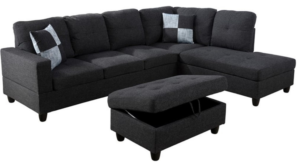 Lifestyle Furniture Edward Left Facing Sectional  ampOttoman in Black/Gray   Sectional Sofas   by Homesquare  Houzz