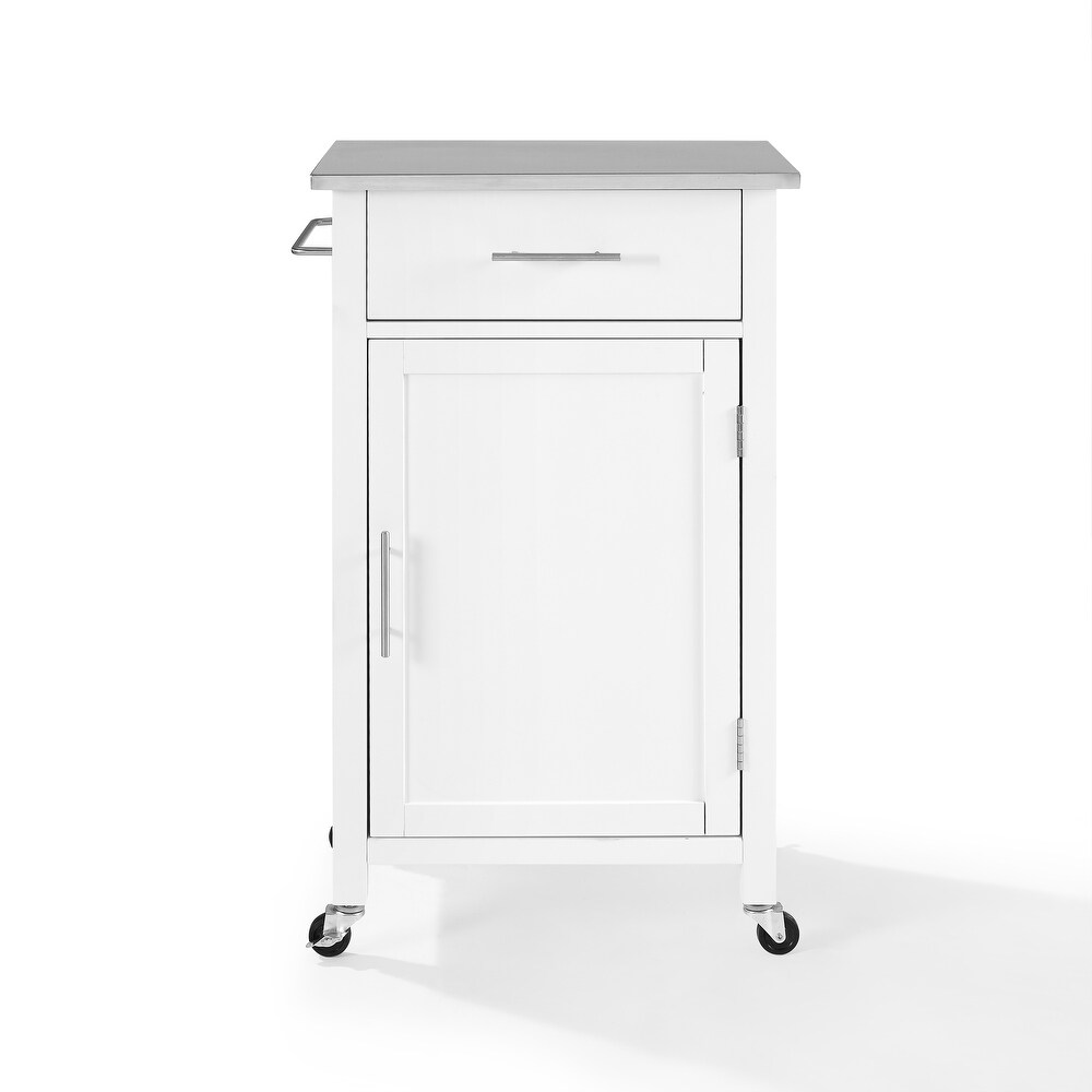 Crosley Savannah White Compact Kitchen Island Cart with Stainless Steel Top   37\