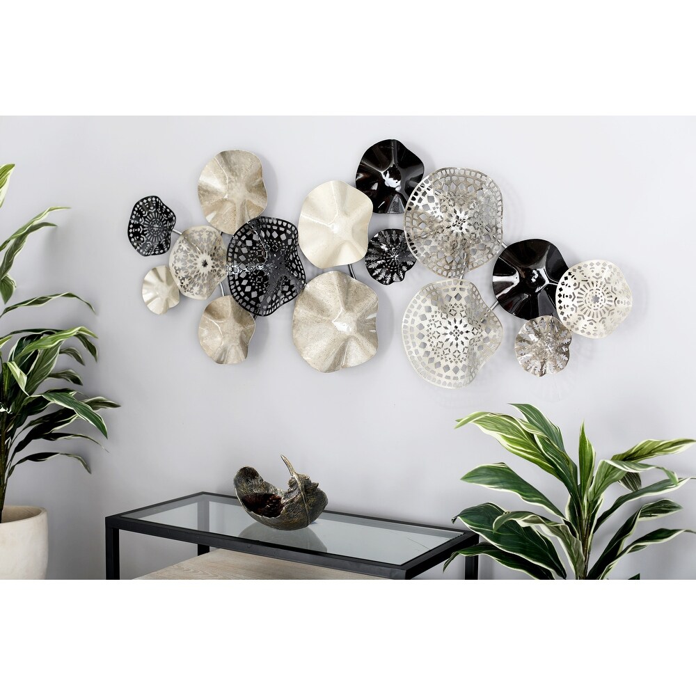 Silver Metal Textured Plate Wall Decor with Black Accents