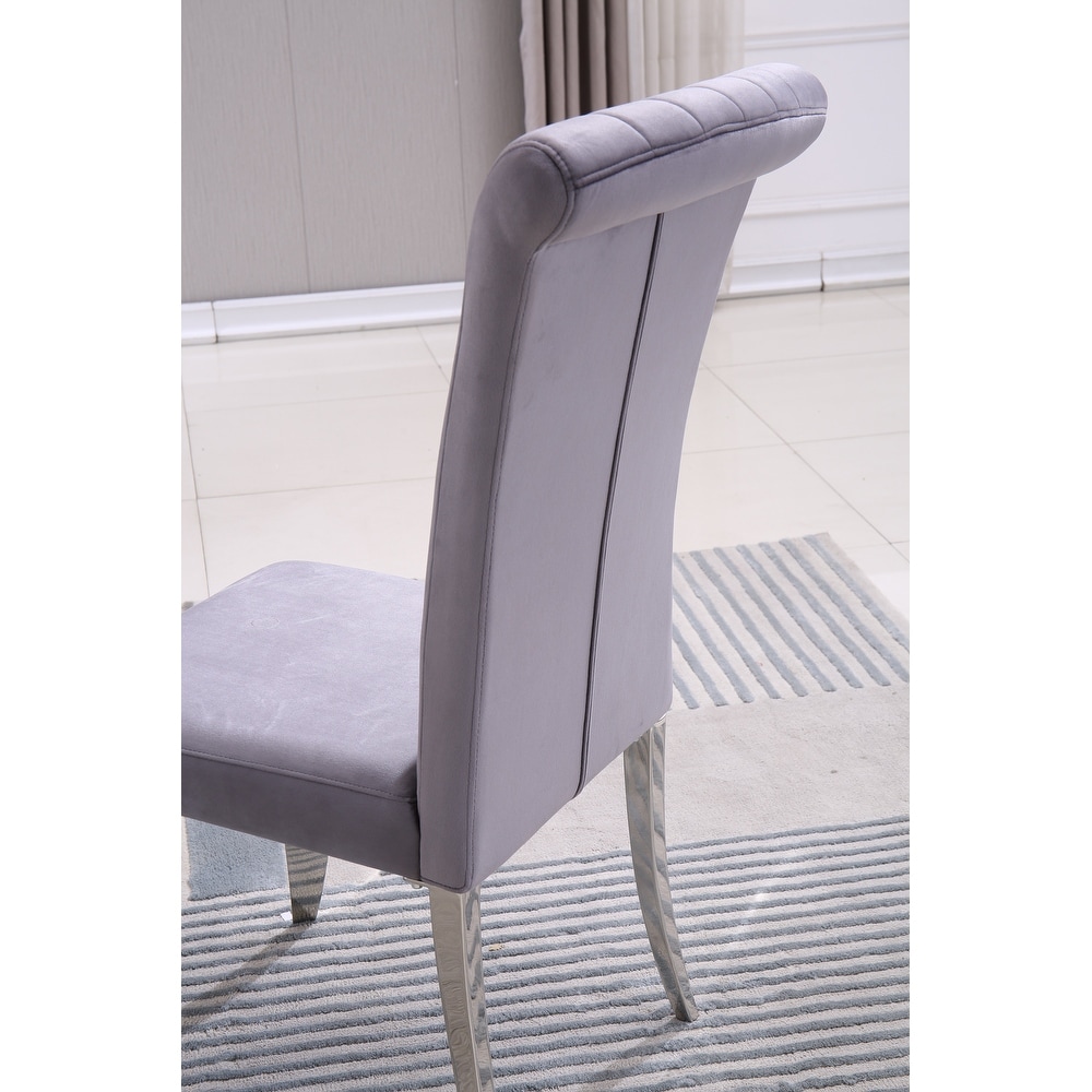 Modern Velvet Dining Chairs Set of 2  Upholstered Accent Armless Chairs with Stripe Backrest