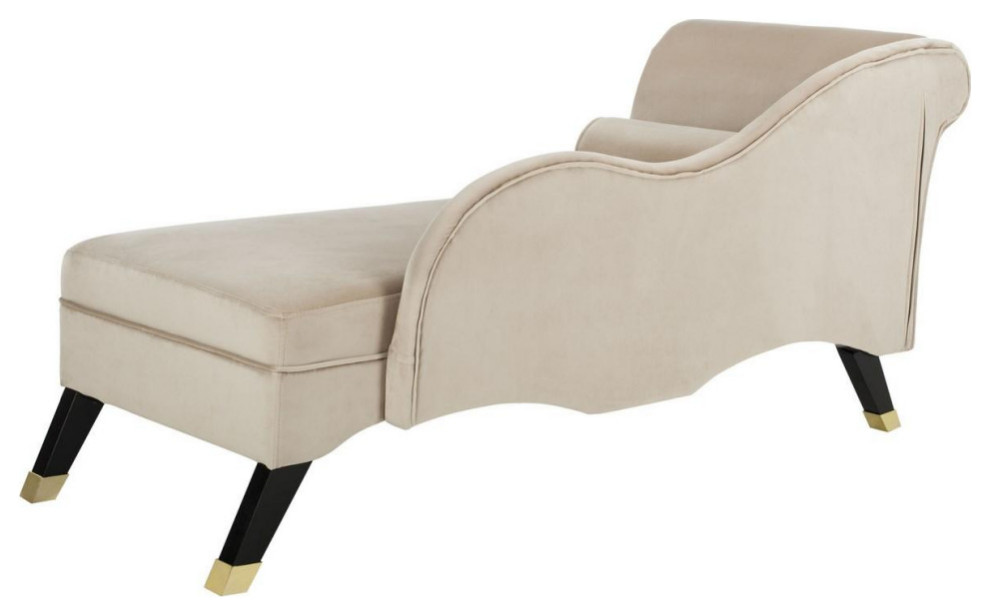 Tanner Velvet Chaise W/ Pillow Tan/ Espresso   Contemporary   Indoor Chaise Lounge Chairs   by AED Luxury Home Decor  Houzz