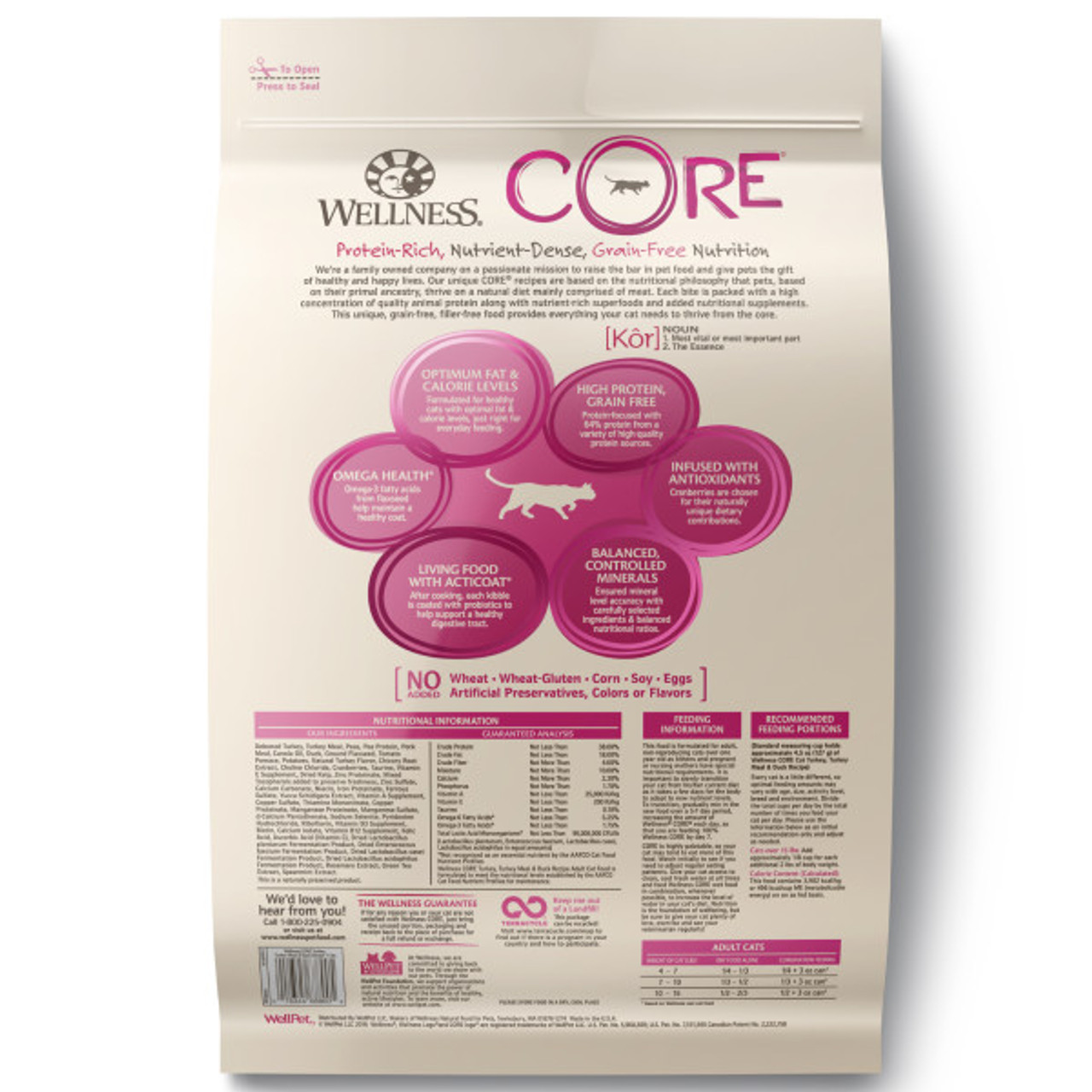 Wellness Core Grain-Free Turkey， Turkey Meal and Duck Formula Dry Cat Food， 11Lb. Bag