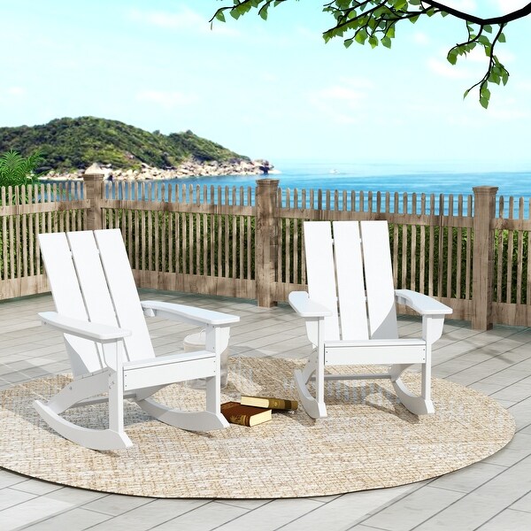 Polytrends Shoreside Modern EcoFriendly All Weather Poly Adirondack Rocking Chairs (Set of 2)