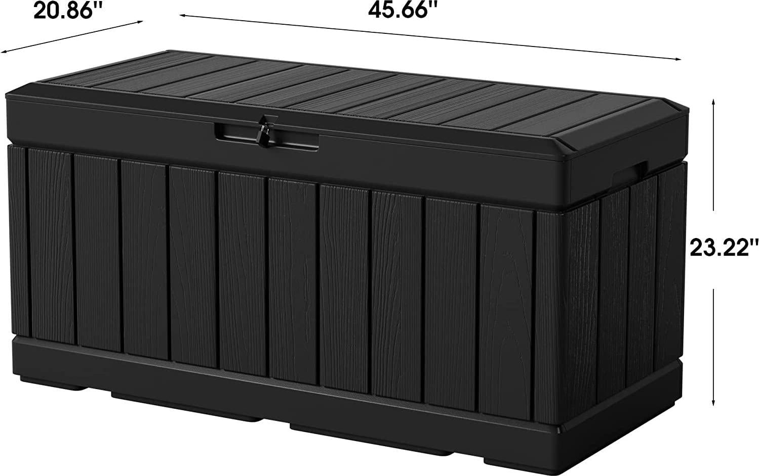 Greesum 82 Gallon Resin Deck Box Large Outdoor Storage for Patio Furniture, Garden Tools, Pool Supplies, Weatherproof and UV Resistant, Lockable, Black