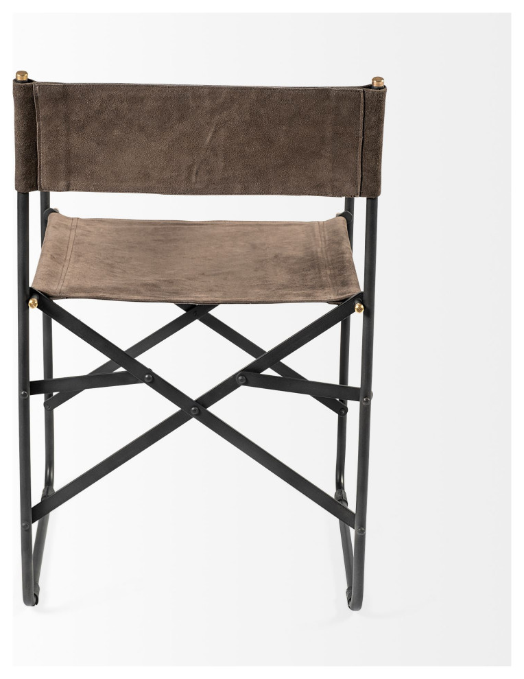 Direttore Brown Gray Suede With Black Metal Folding Frame Dining Chair   Industrial   Dining Chairs   by Mercana  Houzz