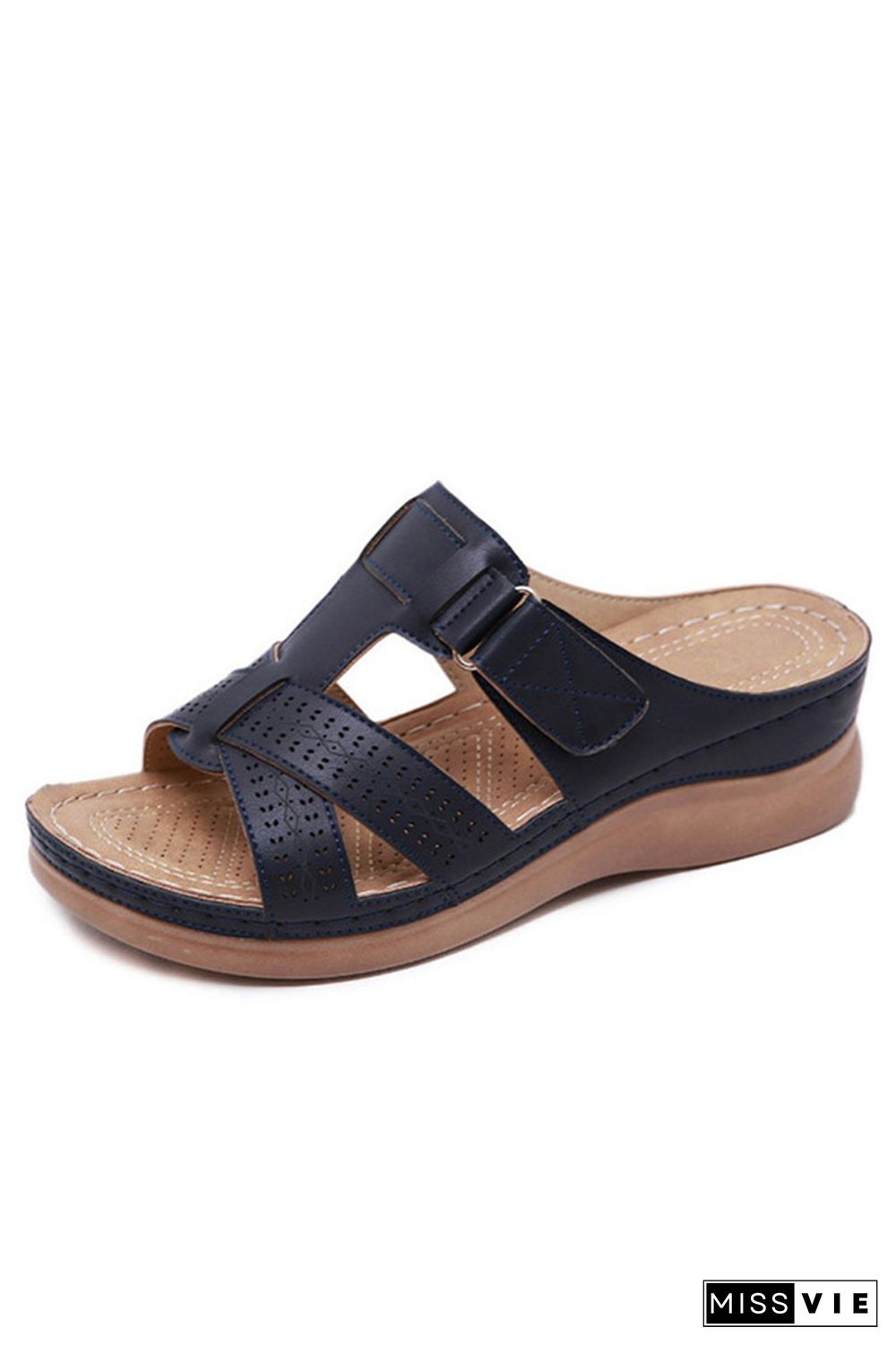 Leather Crisscross Straps Wedge Sandals