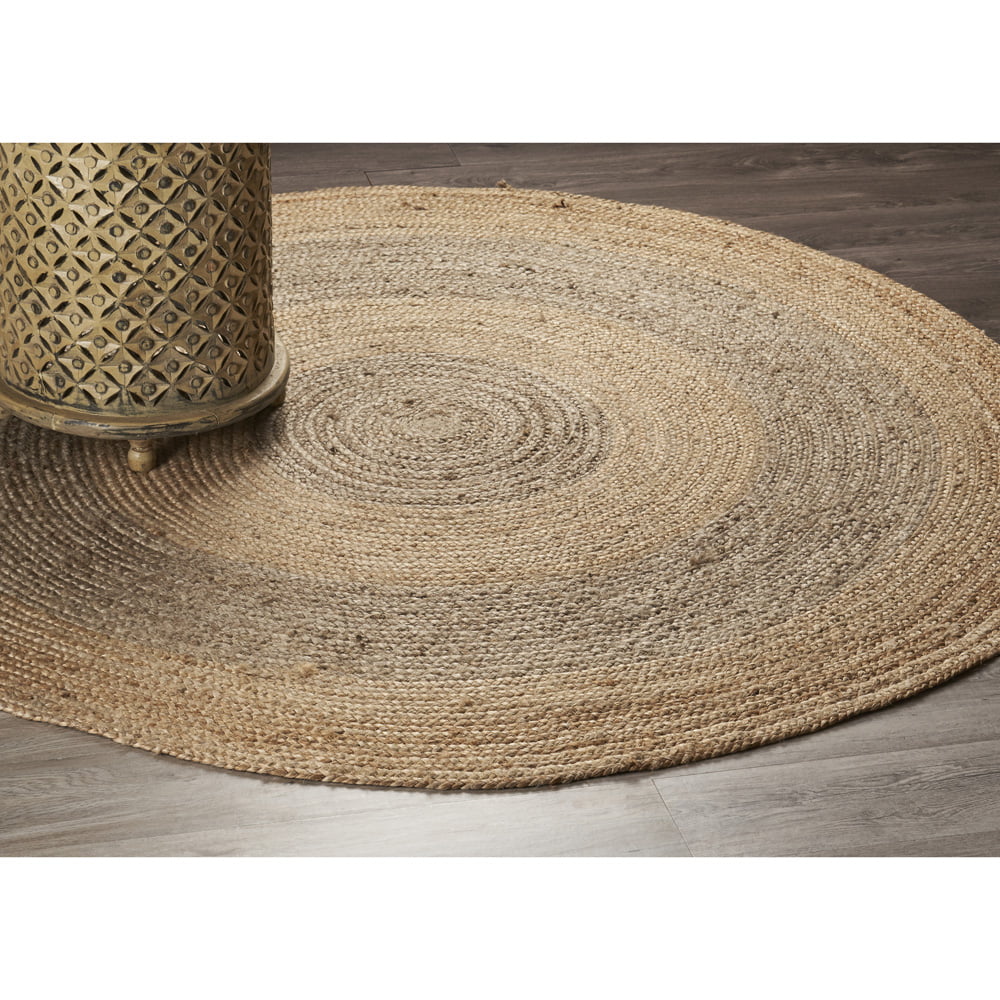 Woven Paths Two Toned Natural Jute Area Rug, 4' Round, Natural