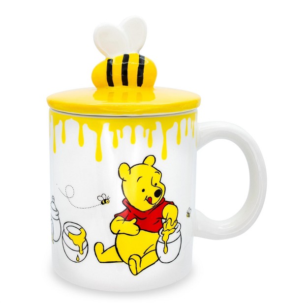 Silver Buffalo Disney Winnie The Pooh Hunny Pot Ceramic Mug With Lid Holds 18 Ounces