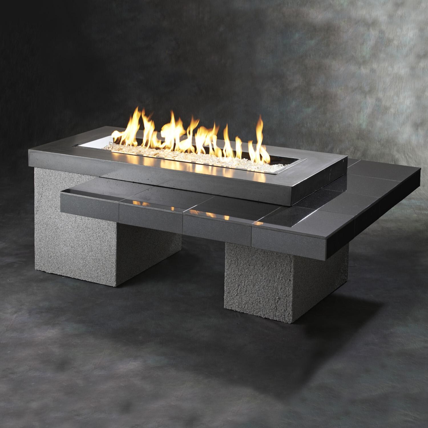 The Outdoor GreatRoom Company Uptown 64-Inch Linear Natural Gas Fire Pit Table with 42-Inch Crystal Fire Burner