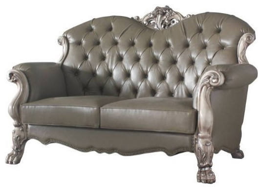 Acme Dresden Loveseat With 3 Pillows Vintage Bone White and PU   Victorian   Loveseats   by AMOC  Houzz