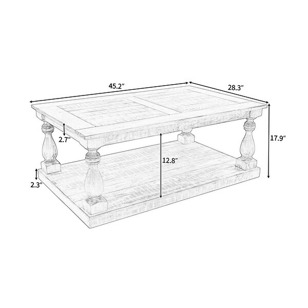 Rustic Solid Pine Wood Floor Shelf Coffee Table with Storage