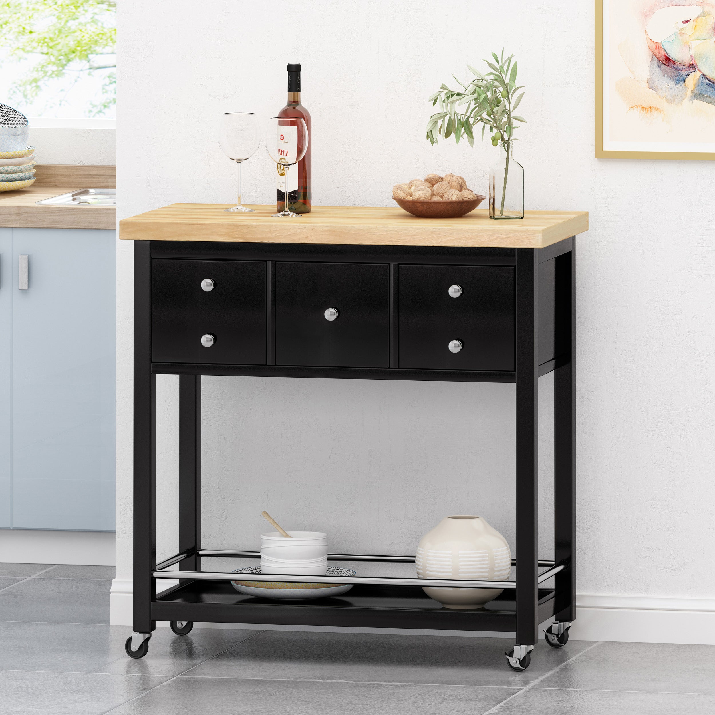 Tremont Contemporary Storage Kitchen Cart with Wheels