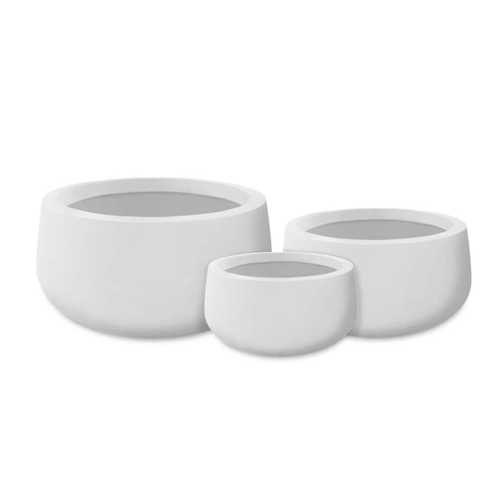 KANTE 19.6 in.， 15.7 in. and 11.8 in. W Round Pure White Concrete Elegant Planters Set of 3， Outdoor Indoor w/Drainage Holes RC0051ABC-C80011