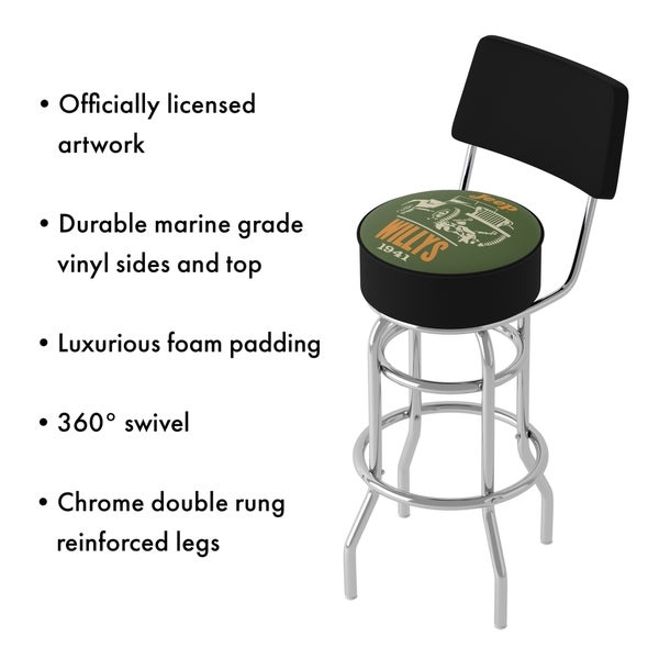 Jeep Willys 360 Degree Swivel Barstool with Foam Padded Seat And Back - 20 x 20 x 31