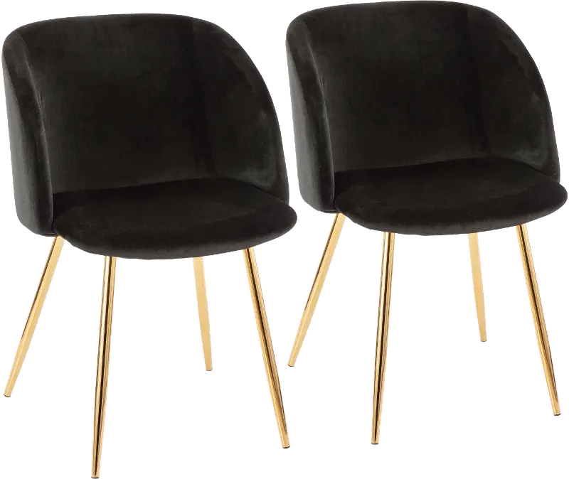 Fran Gold and Black Velvet Glam Dining Chairs， Set of 2