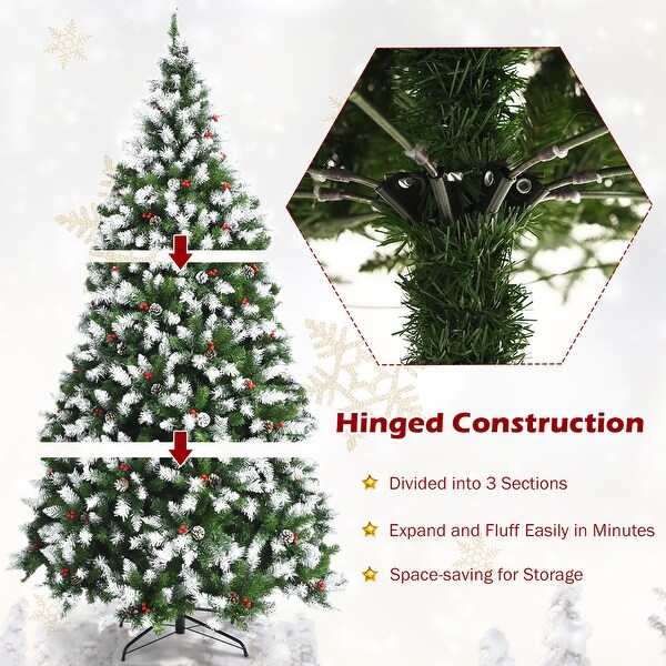 Costway 6ft/7.5ft/9ft Prelit Snowy Christmas Tree 818/1398/2058 Tips