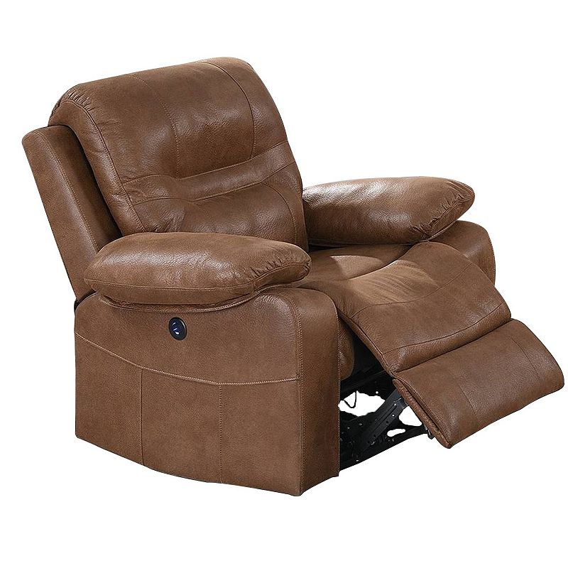 41 Inch leatherette Reclining Chair with USB Port， Brown