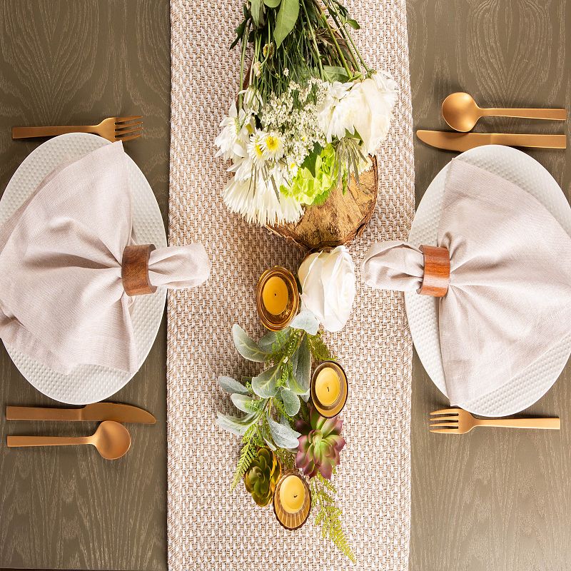 72 Beige and White Rectangular Weaved Table Runner