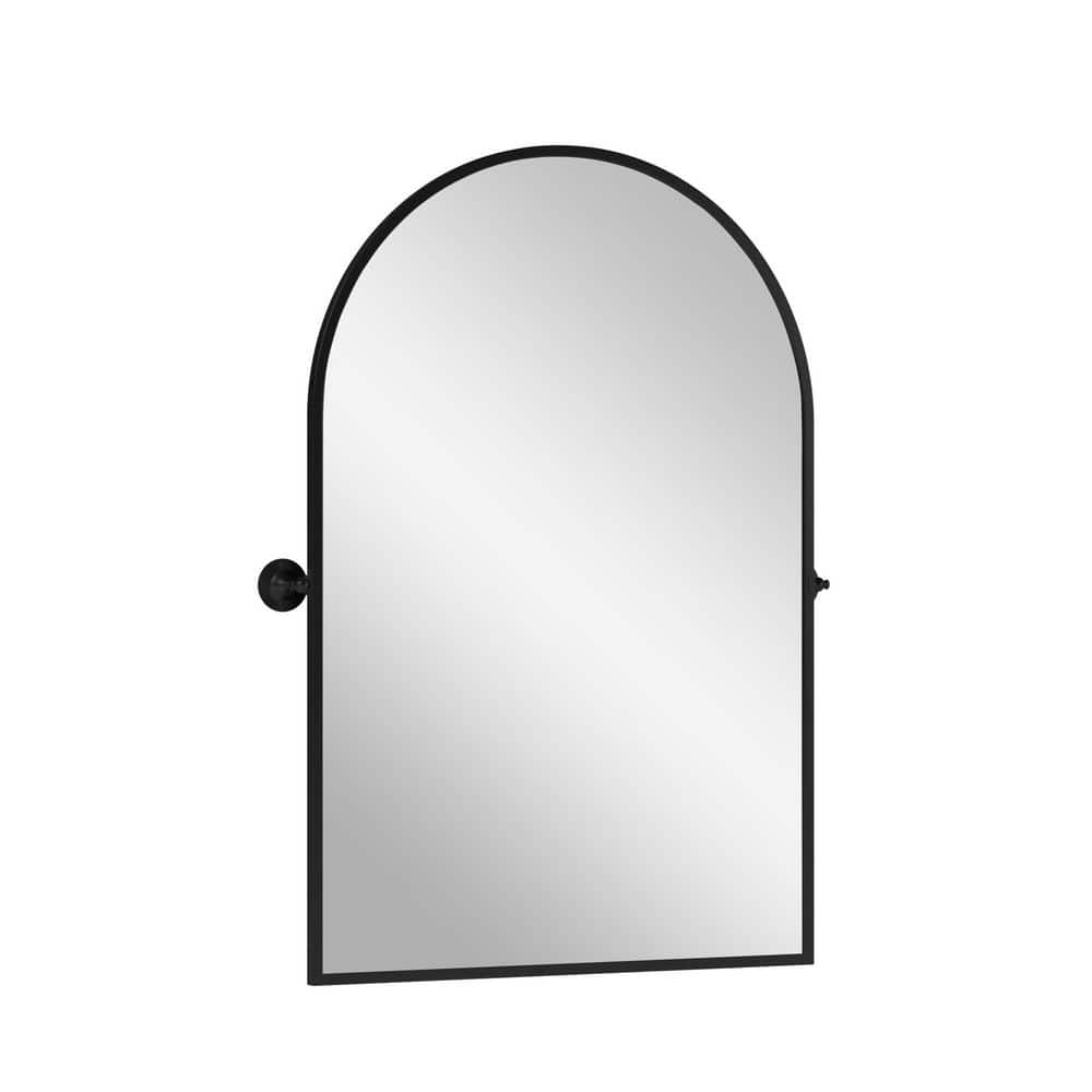 NEUTYPE 24 in. W x 31.5 in. H Modern Arch-Top Metal Framed Black Pivoted Wall Vanity Mirror A-MR01070