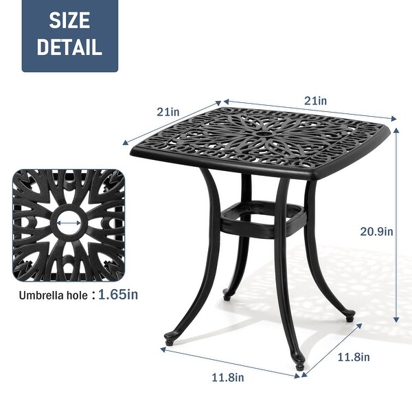 VredHom Cast Aluminum Patio Outdoor Square Table with Umbrella Hole