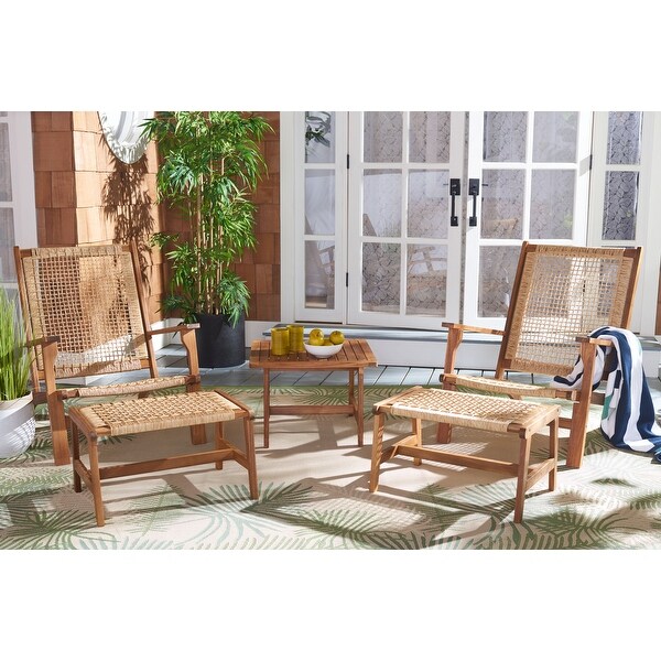 SAFAVIEH Chantelle Outdoor Solid Wood Chaise Lounge Chair and Stool Set of 2 (Includes End Table)