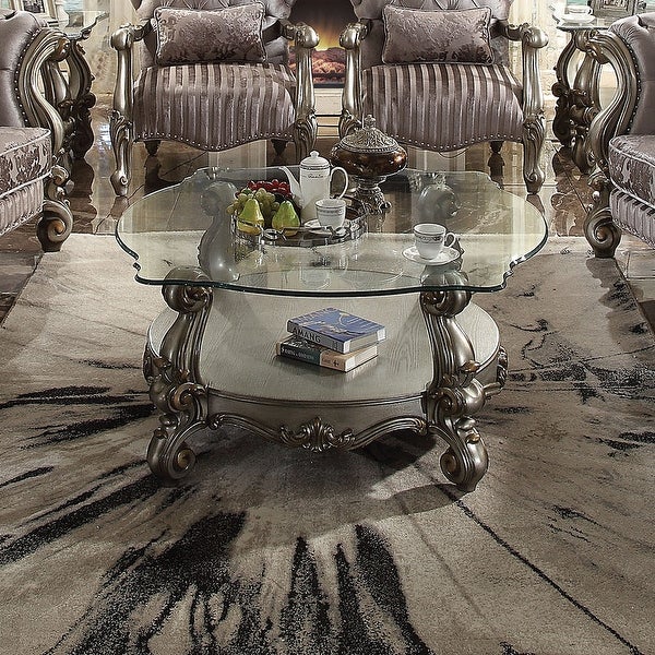 ACME Versailles Antique Platinum and Glass Coffee Table