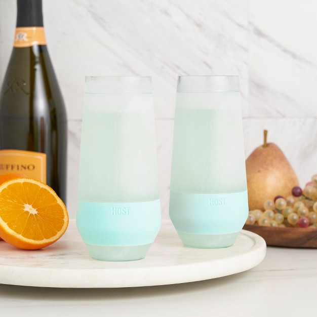 Host Champagne Freeze Double walled Stemless Wine Glasses Freezer Cooling Cups With Active Cooling Gel 9 Oz Plastic Tumblers Seafoam Tint Set Of 2