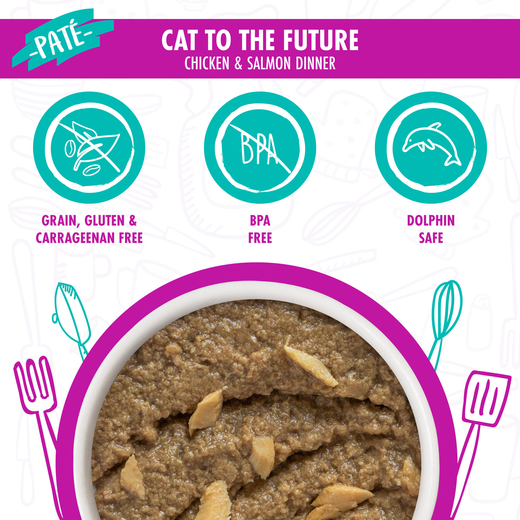 Cats in the Kitchen Slide 'n Serve Pate Cat to the Future Chicken  Salmon Dinner Wet Food， 3 oz.， Case of 12