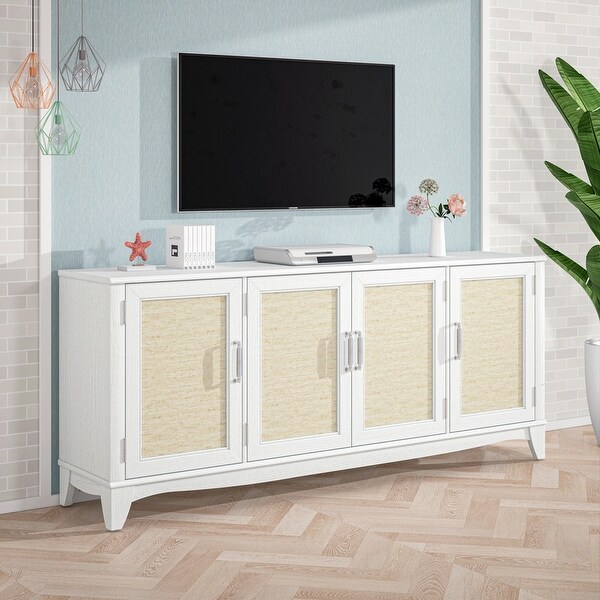 71 in. Natural Wood TV Stand for TVs up to 80 in. with Storage