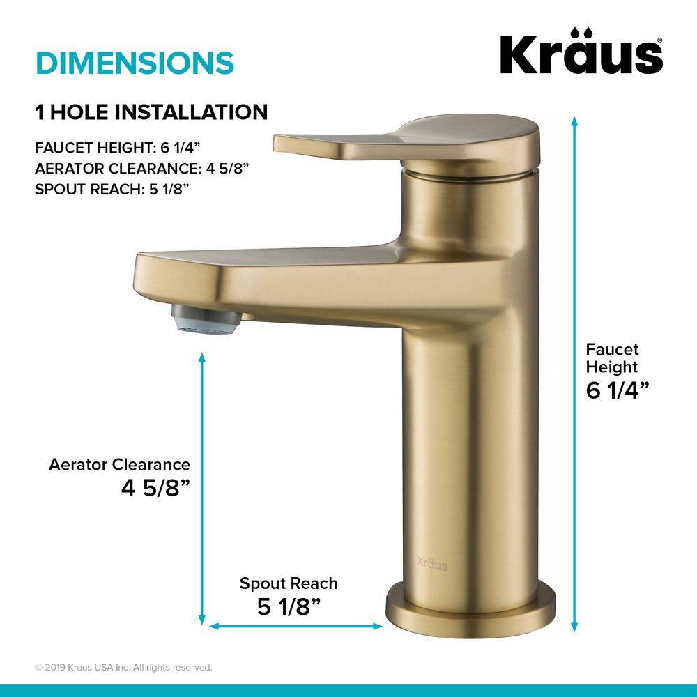 KRAUS Indy Single Handle Bathroom Faucet and Pop Up Drain with Overflow in Brushed Gold KBF-1401BG-PU-11BG