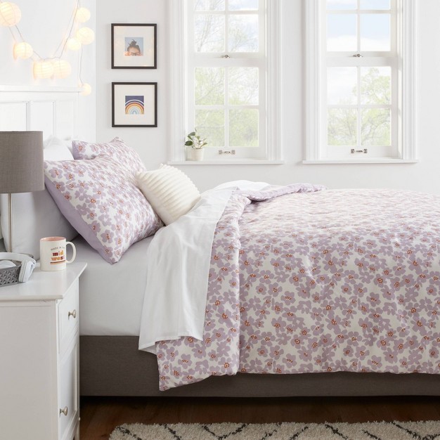 Reversible Microfiber Printed Comforter Ivory light Purple Floral