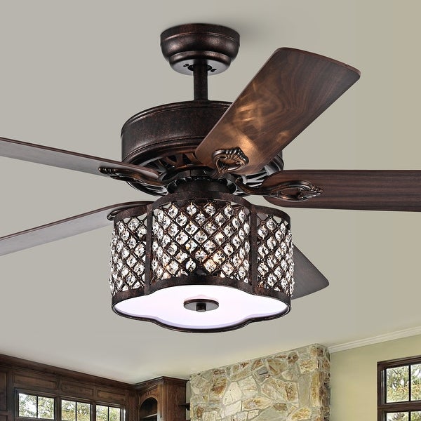 Gracewood Hollow Inouye 52-inch Rustic Bronze Ceiling Fan with 5-light Caged Crystal Drum Shade Shopping - The Best Deals on Ceiling Fans | 35202954