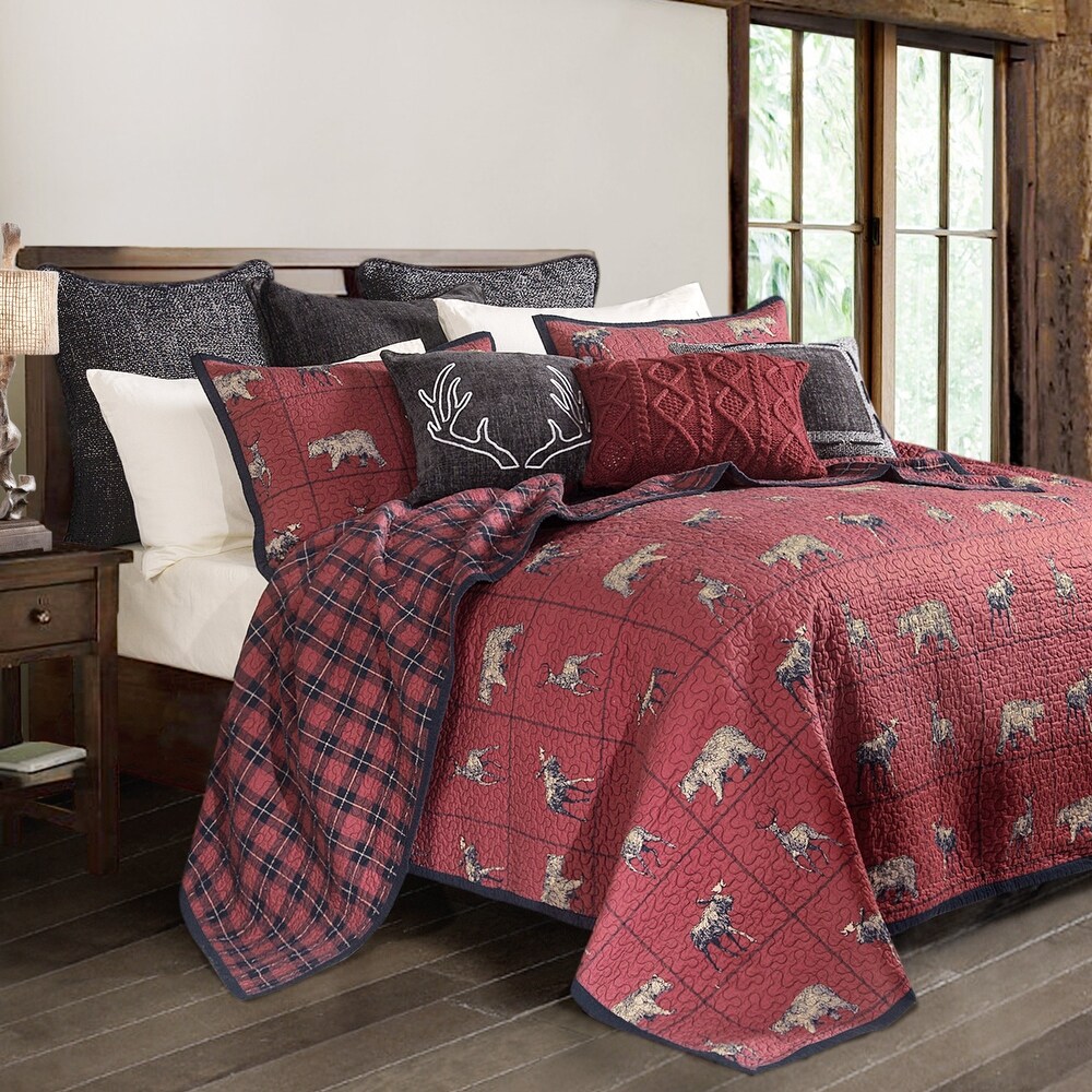 Paseo Road by HiEnd Accents Woodland Plaid Reversible Quilt Set  King  3PC