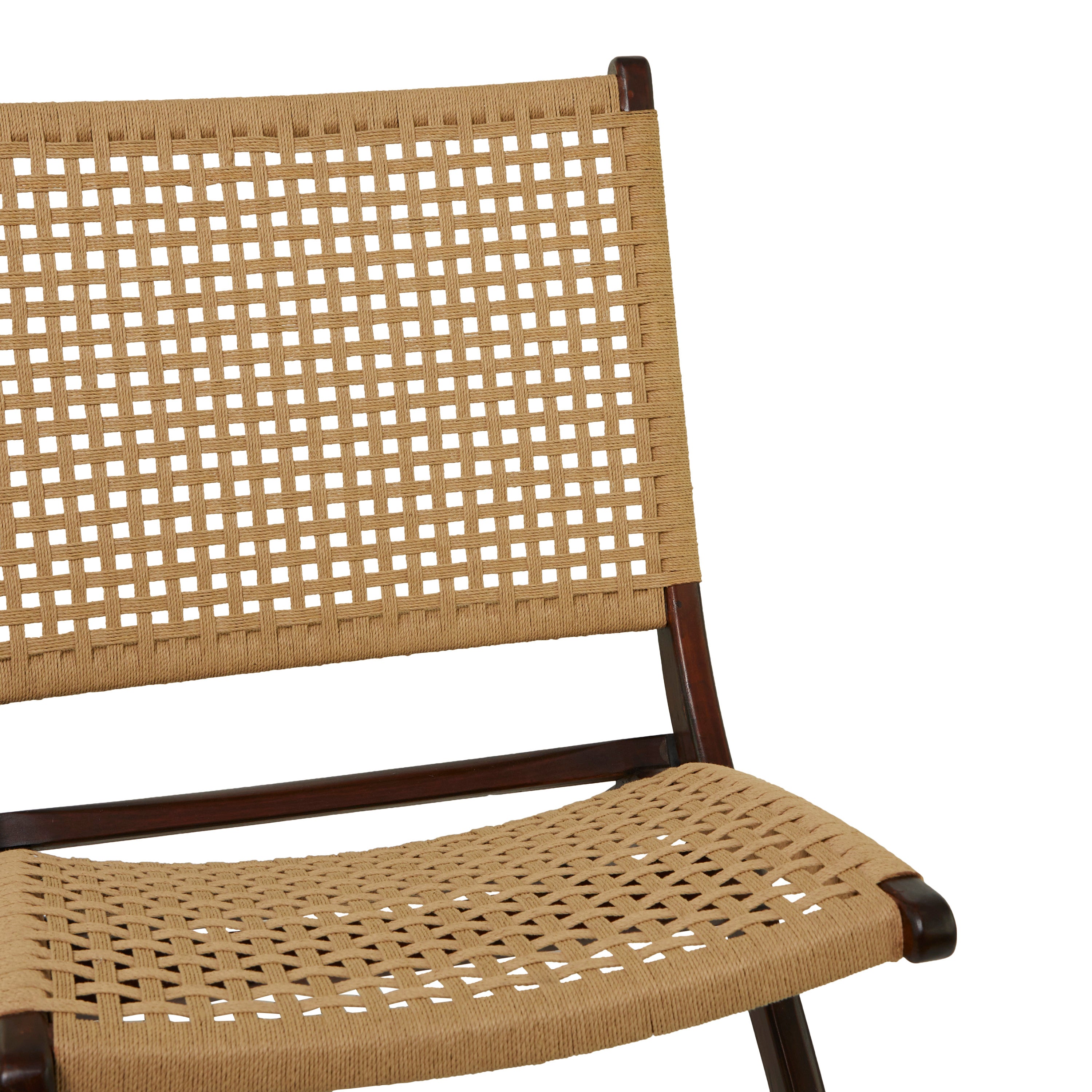 DecMode Contemporary Wood Folding Chair with Polished Mahogany Brown Finish and a Light Brown Woven Seat, 24