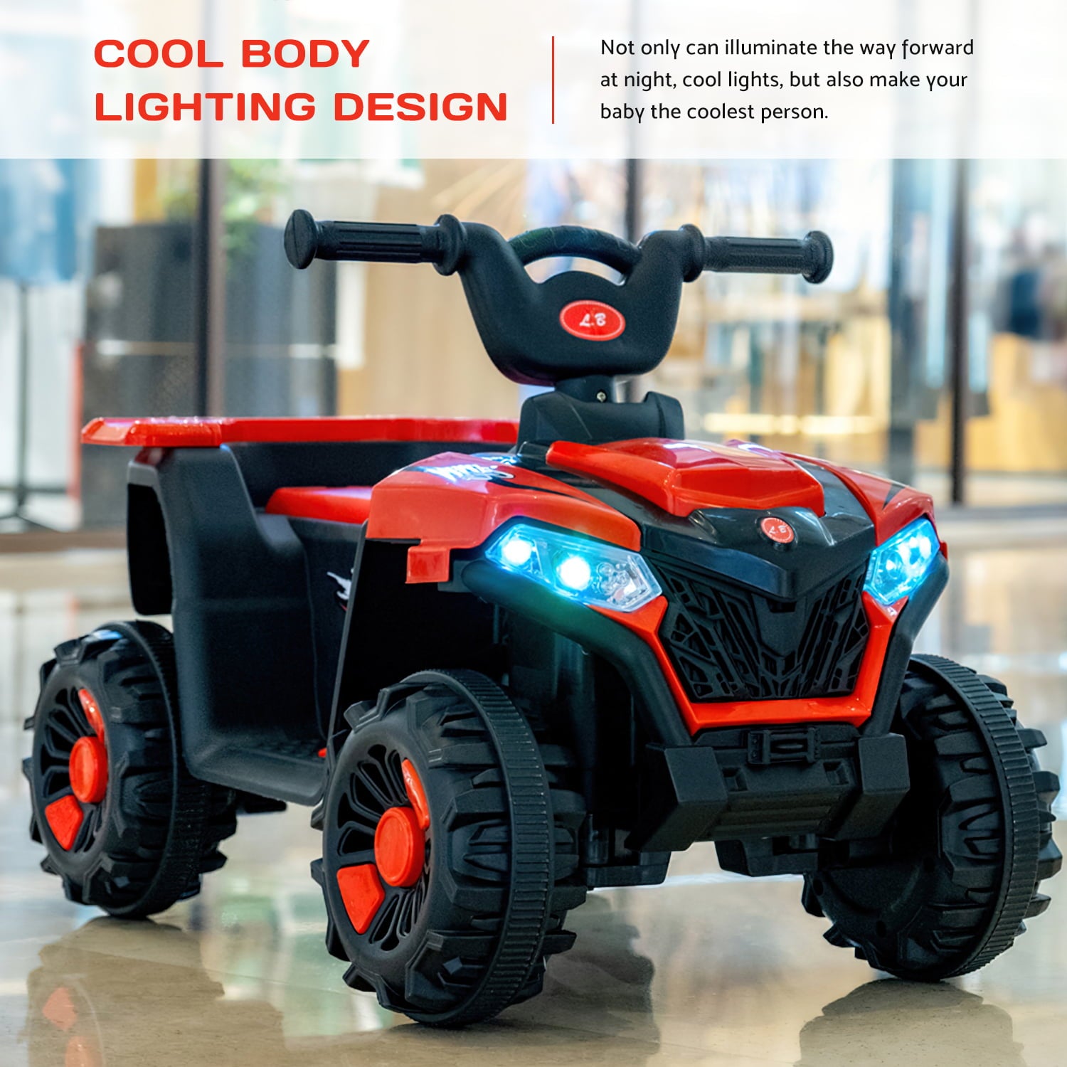 Techvida 6V Kids Ride-On ATV , 4.5 km/h Max Speed, Treaded Tires, LED Lights, Radio, Red